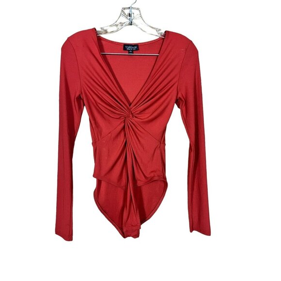 Topshop Tops - Topshop Women's Dark Orange Long Sleeve Onepiece Bodysuit